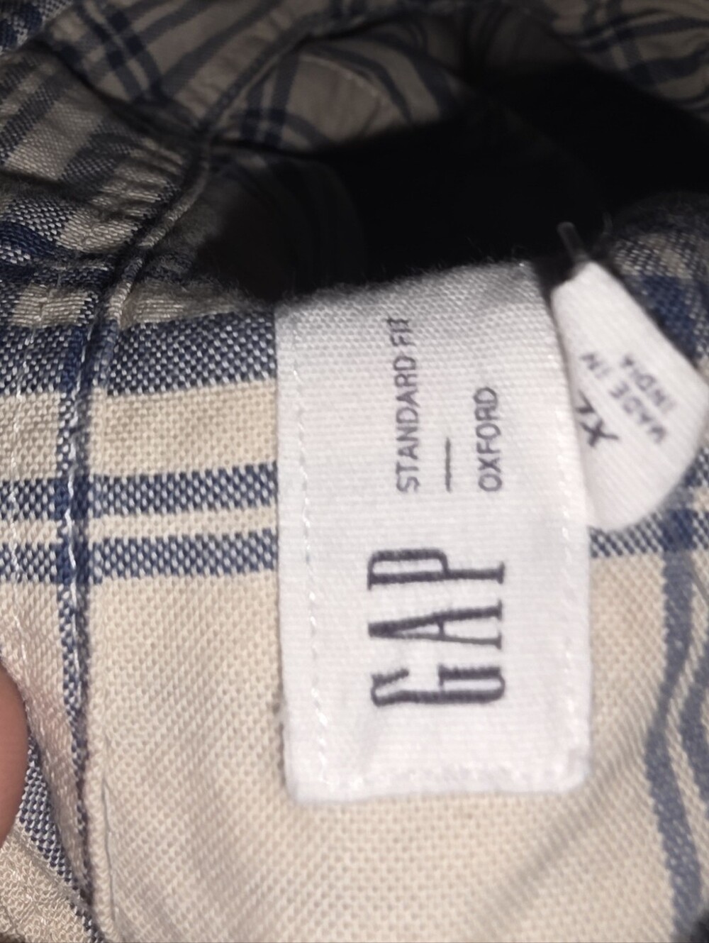 GAP Men's Plaid Shirt in Beige and Navy Xtra Large